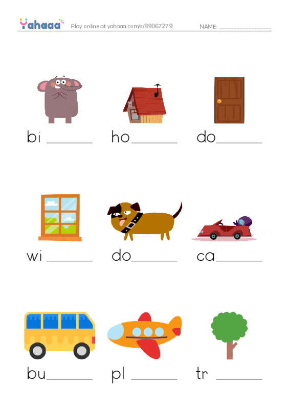 Finish the word worksheet for Big