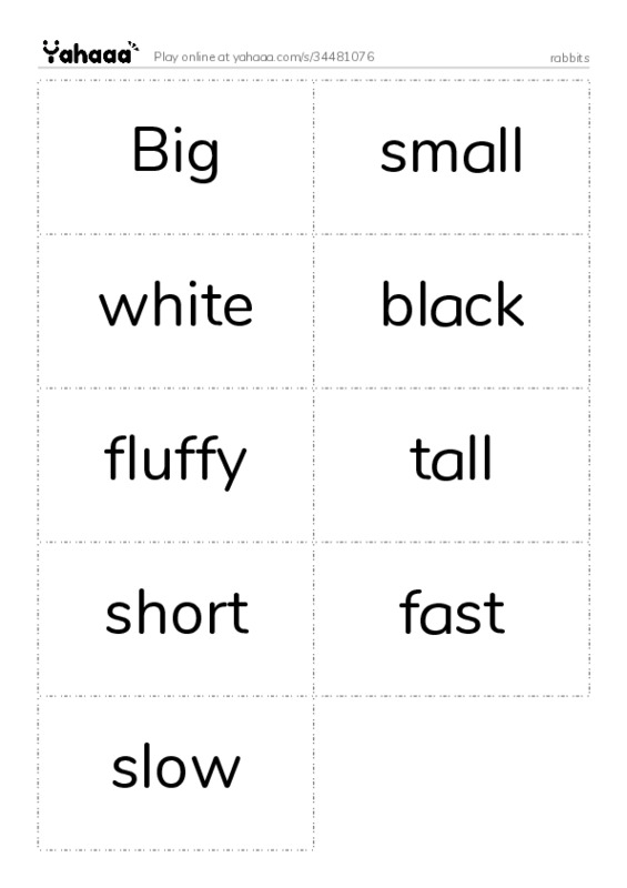Word flashcards worksheet for rabbits