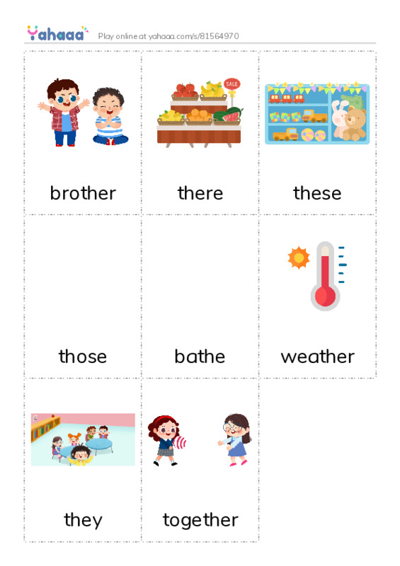 Picture flashcards worksheet for brother, there, these and 5 more