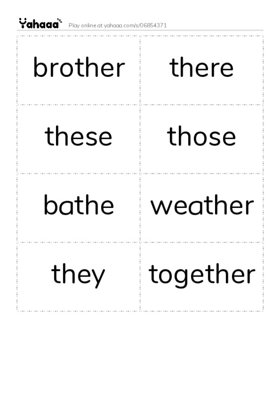 Word flashcards worksheet for brother, there, these and 5 more