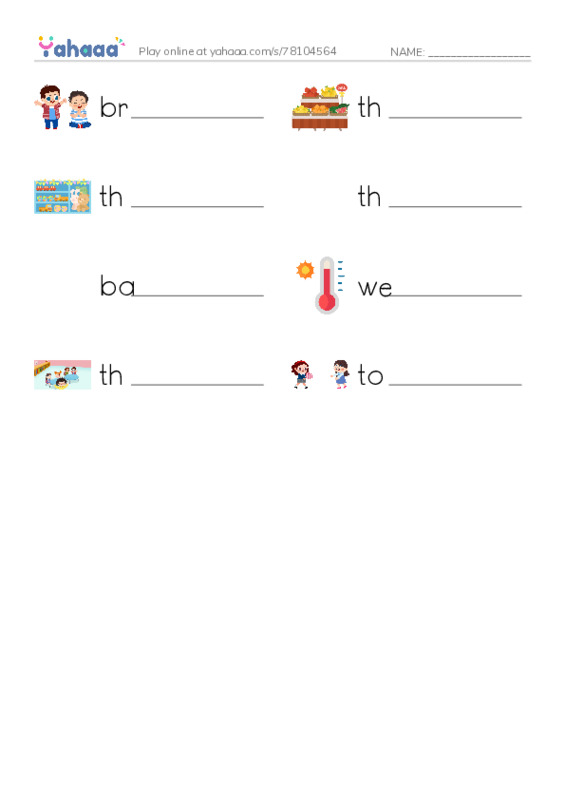 Write the word rows worksheet for brother, there, these and 5 more
