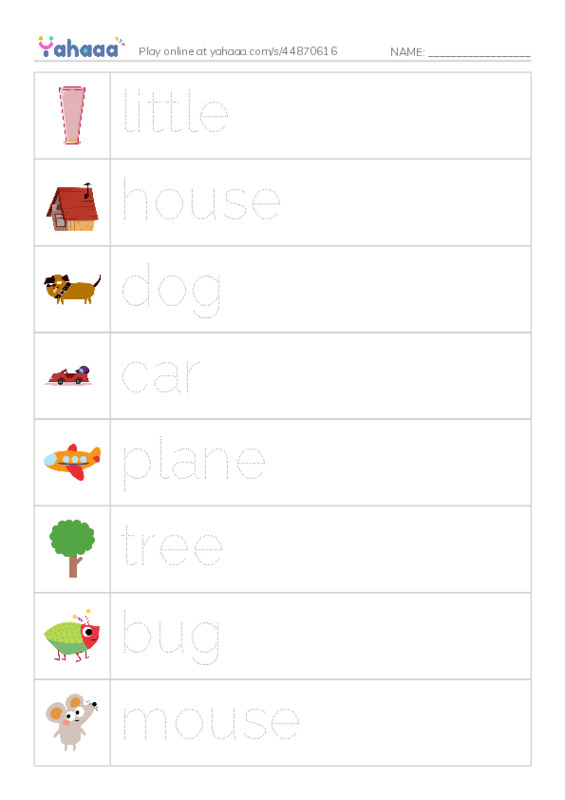 Picture and word rows worksheet for Little