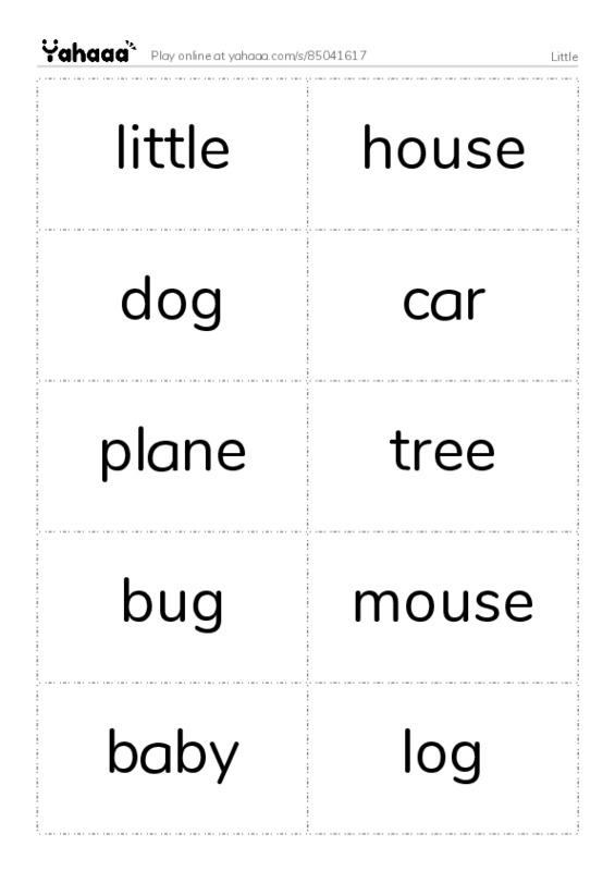 Word flashcards worksheet for Little