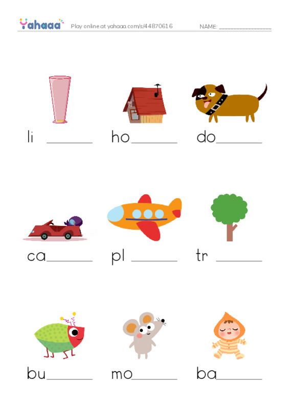 Finish the word worksheet for Little