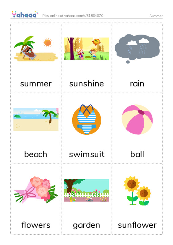Picture flashcards worksheet for Summer