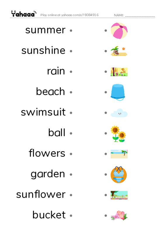 Draw a line to match worksheet for Summer