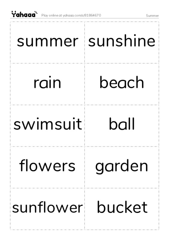 Word flashcards worksheet for Summer