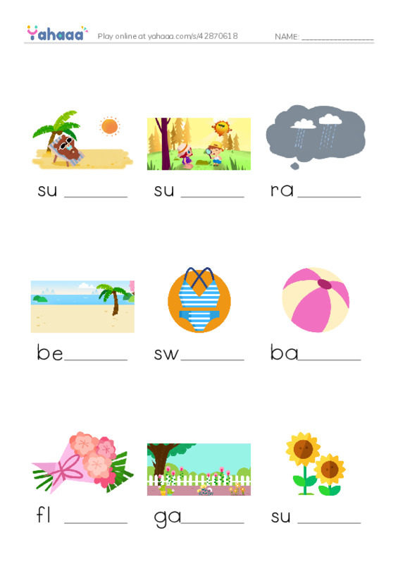 Finish the word worksheet for Summer
