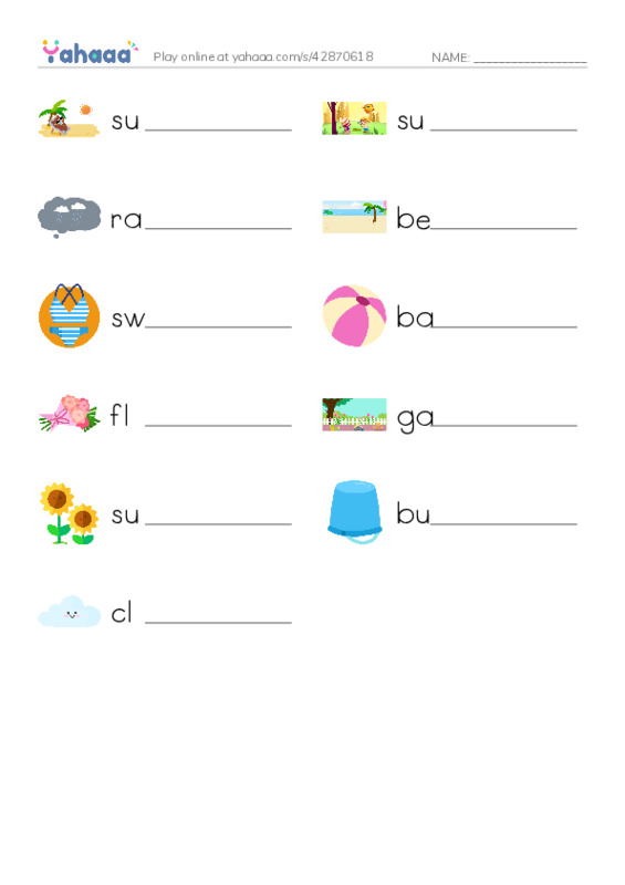 Write the word rows worksheet for Summer