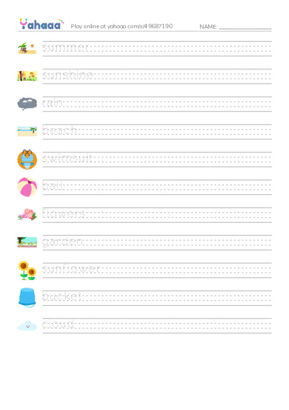 Handwriting lines worksheet for Summer