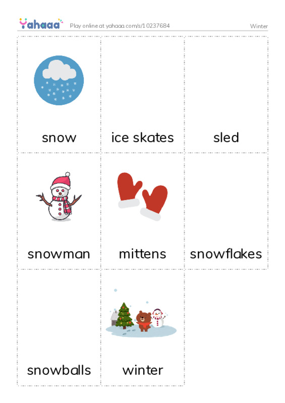 Picture flashcards worksheet for Winter