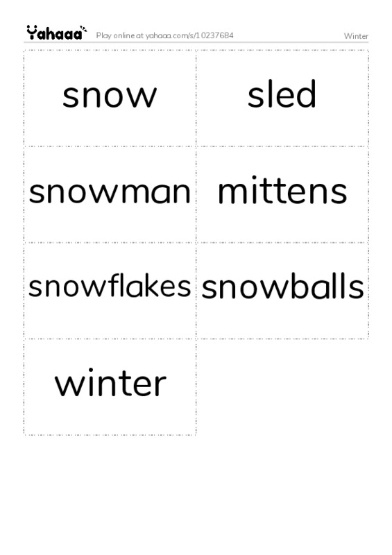Word flashcards worksheet for Winter