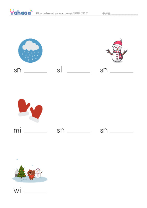 Finish the word worksheet for Winter