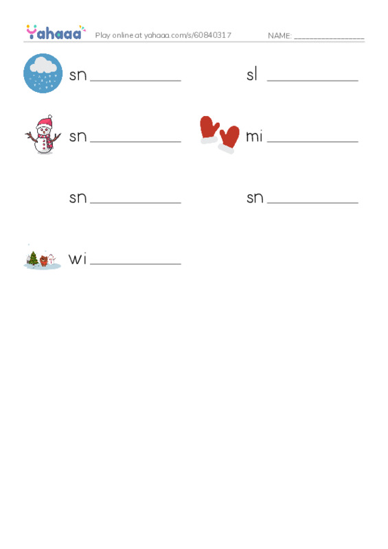 Write the word rows worksheet for Winter