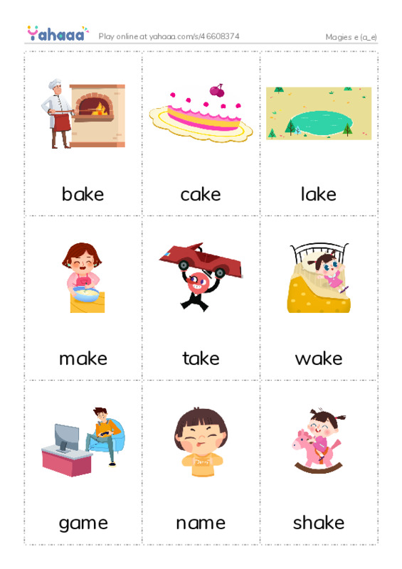 Picture flashcards worksheet for Magies e (a_e)