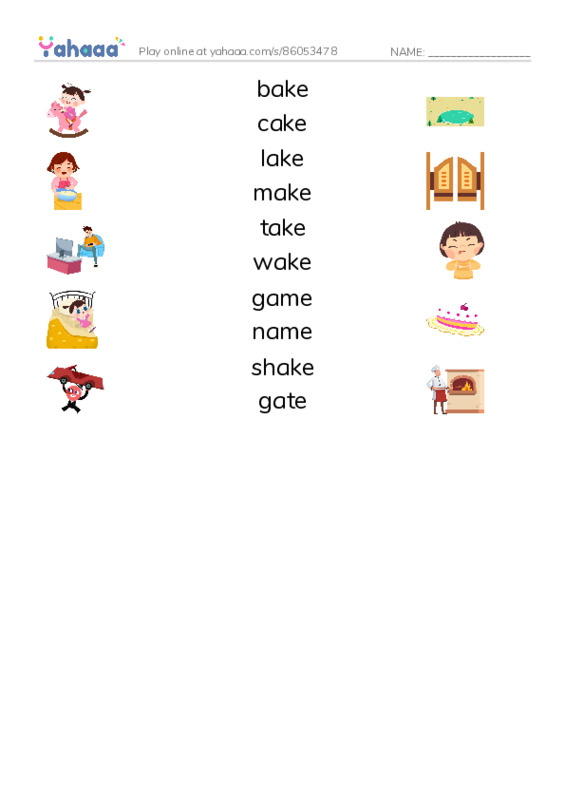Match both sides worksheet for Magies e (a_e)