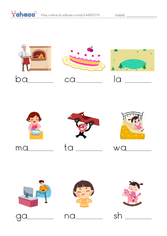 Finish the word worksheet for Magies e (a_e)