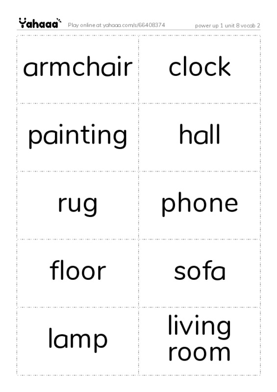 Word flashcards worksheet for power up 1 unit 8 vocab 2