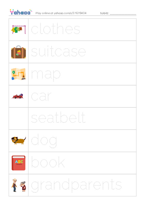 Picture and word rows worksheet for The Trip