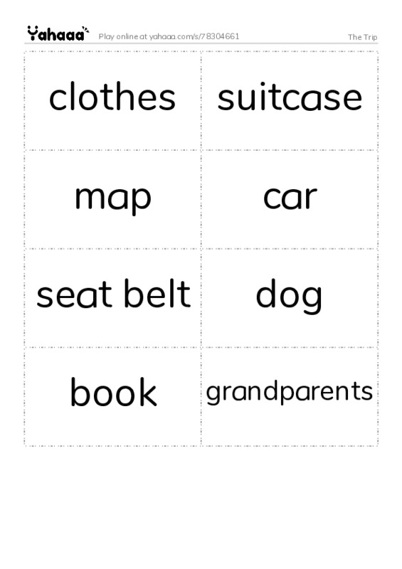 Word flashcards worksheet for The Trip