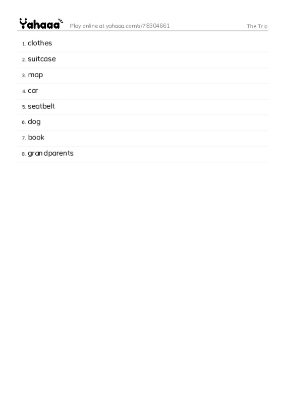 Word list with meanings worksheet for The Trip