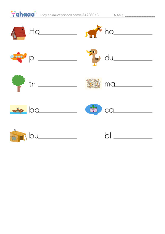Write the word rows worksheet for Building with blocks razkid A 