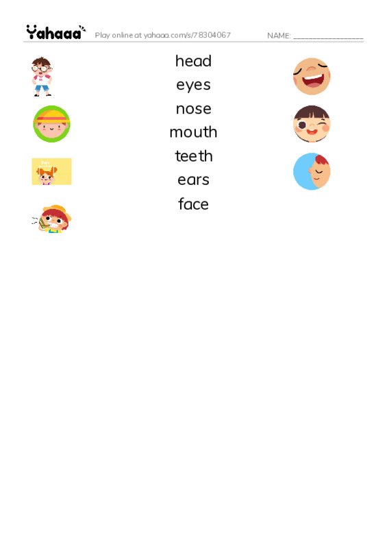 Match both sides worksheet for my face