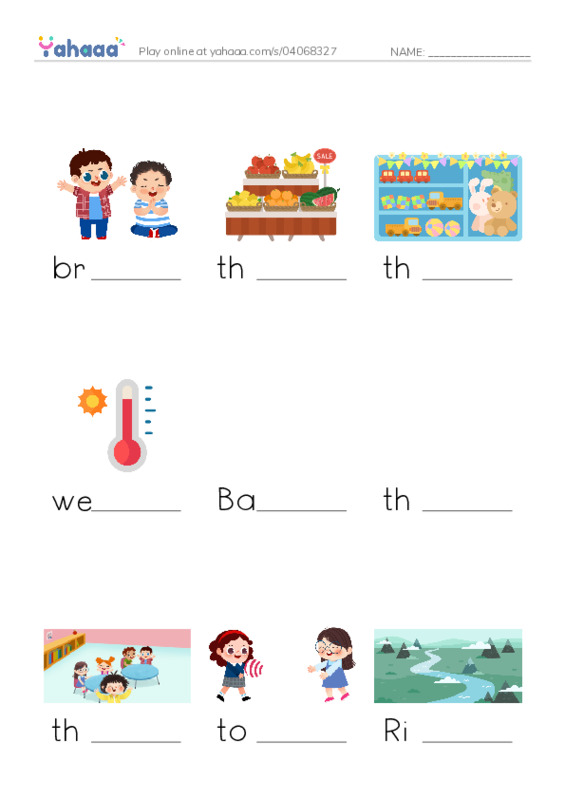 Finish the word worksheet for 