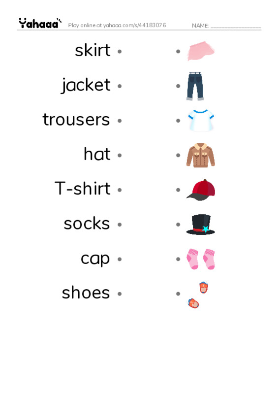 Draw a line to match worksheet for my clothes