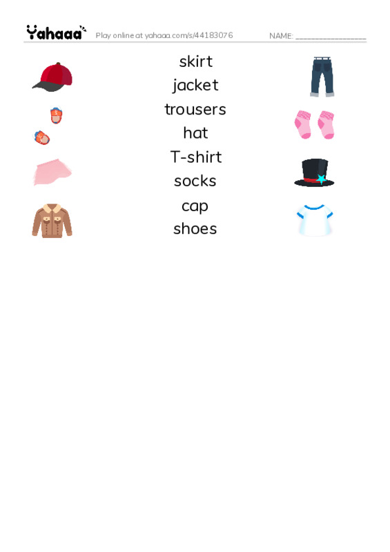 Match both sides worksheet for my clothes