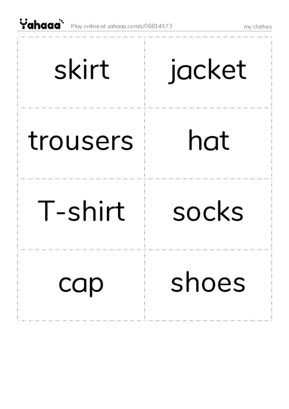Word flashcards worksheet for my clothes