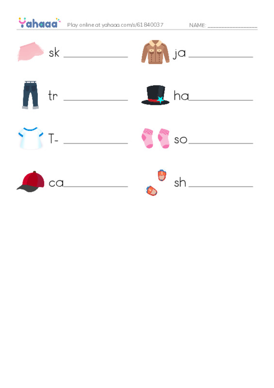 Write the word rows worksheet for my clothes