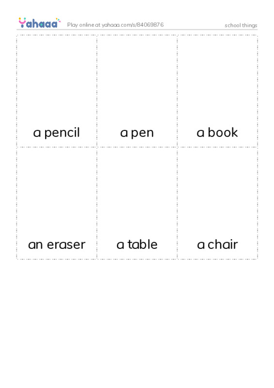 Picture flashcards worksheet for school things