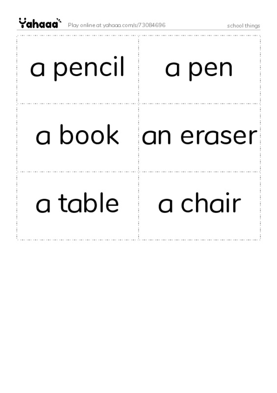 Word flashcards worksheet for school things