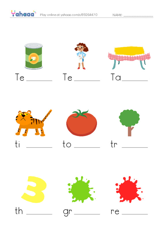 Finish the word worksheet for Lesson 1grd1. T words