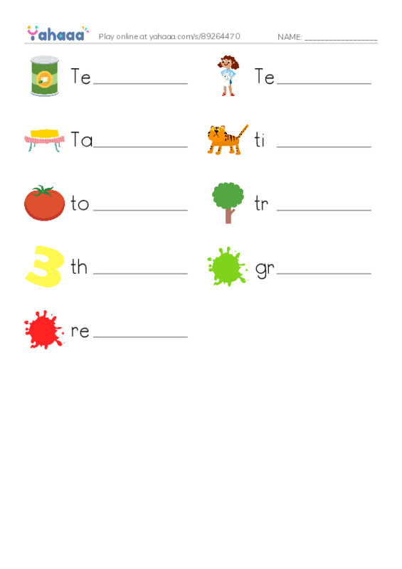 Write the word rows worksheet for Lesson 1grd1. T words