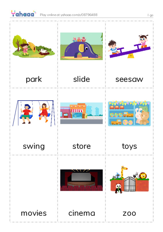 Picture flashcards worksheet for I go
