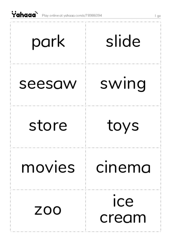 Word flashcards worksheet for I go