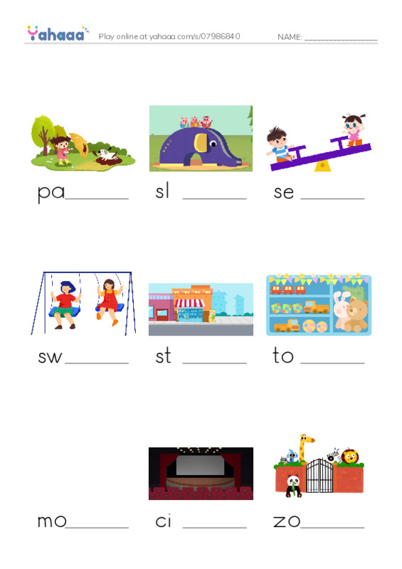 Finish the word worksheet for I go