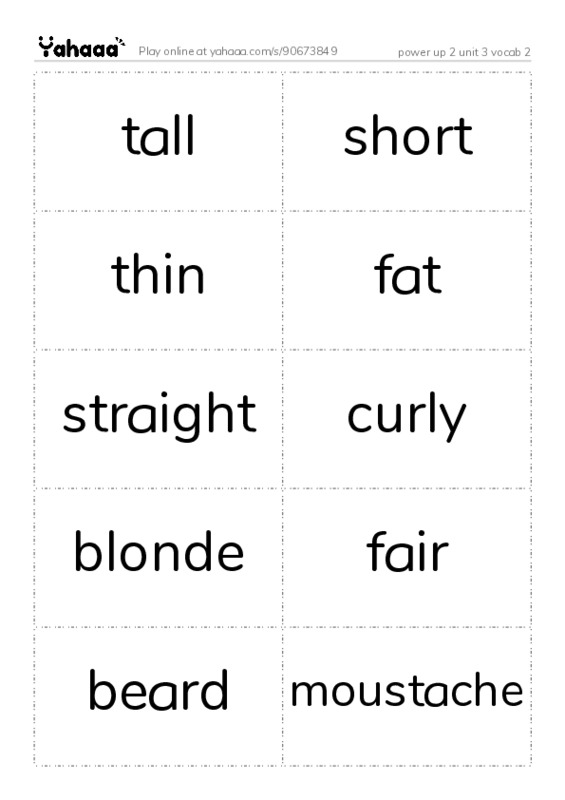 Word flashcards worksheet for power up 2 unit 3 vocab 2