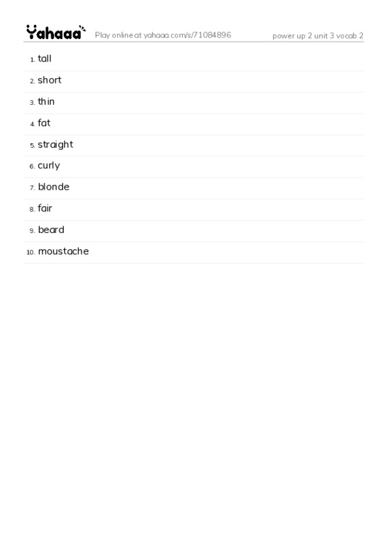 Word list with meanings worksheet for power up 2 unit 3 vocab 2