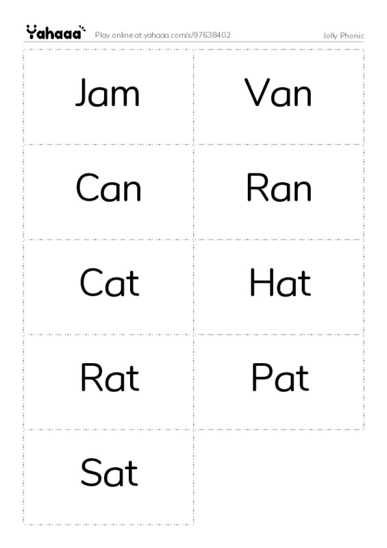 Word flashcards worksheet for Jolly Phonic