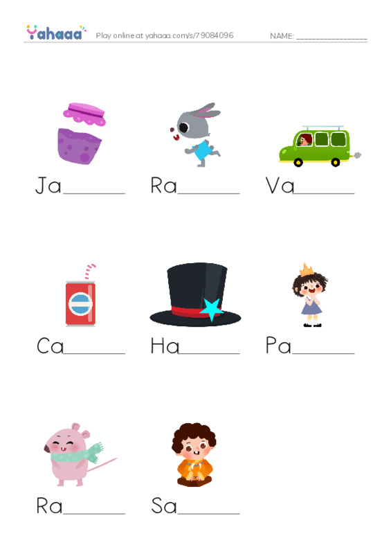 Finish the word worksheet for Jolly Phonic