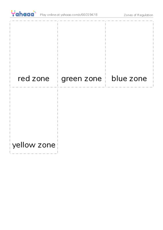 Picture flashcards worksheet for Zones of Regulation