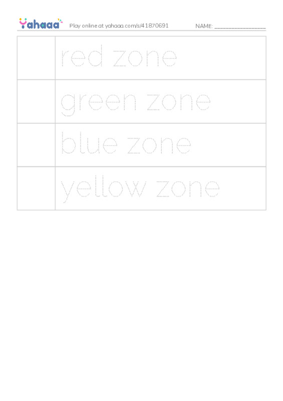 Picture and word rows worksheet for Zones of Regulation