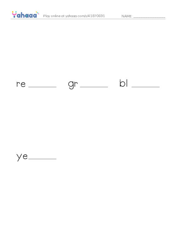 Finish the word worksheet for Zones of Regulation
