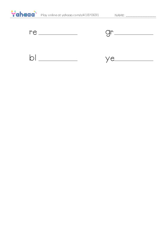 Write the word rows worksheet for Zones of Regulation