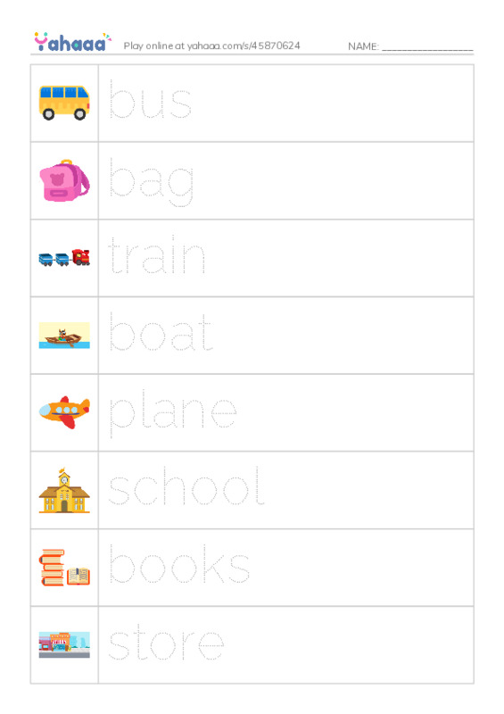 Picture and word rows worksheet for He Runs