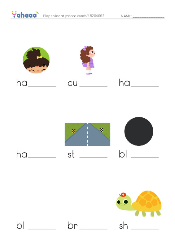 Finish the word worksheet for Hair