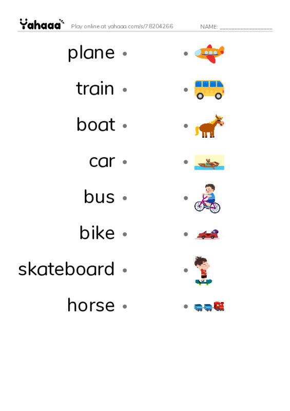 Draw a line to match worksheet for Going Places